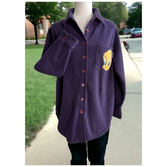 Looney Tunes 2001 Tweety Bird Fleece Shacket in Purple Women's Size 14W/16W - Picture 1 of 8